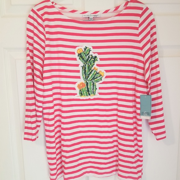 Hillard & Hanson Knit Top NWT Pink White Floral - Picture 2 of 6